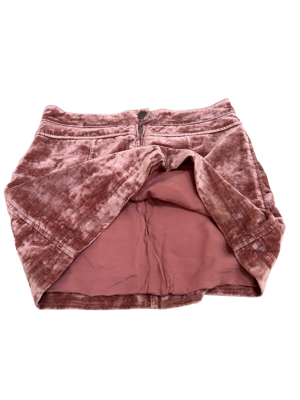 Free People dust to dust crushed Velvet Mini Skirt rose front zip pockets size 6 - Picture 5 of 8